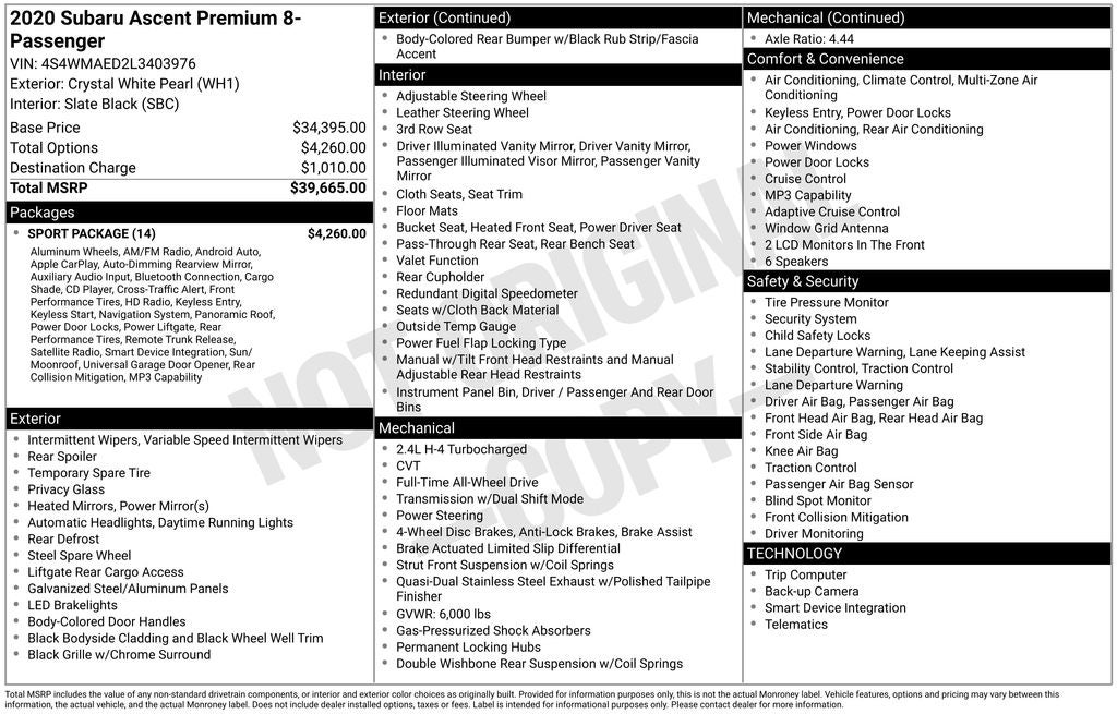 2020 Subaru Ascent Premium